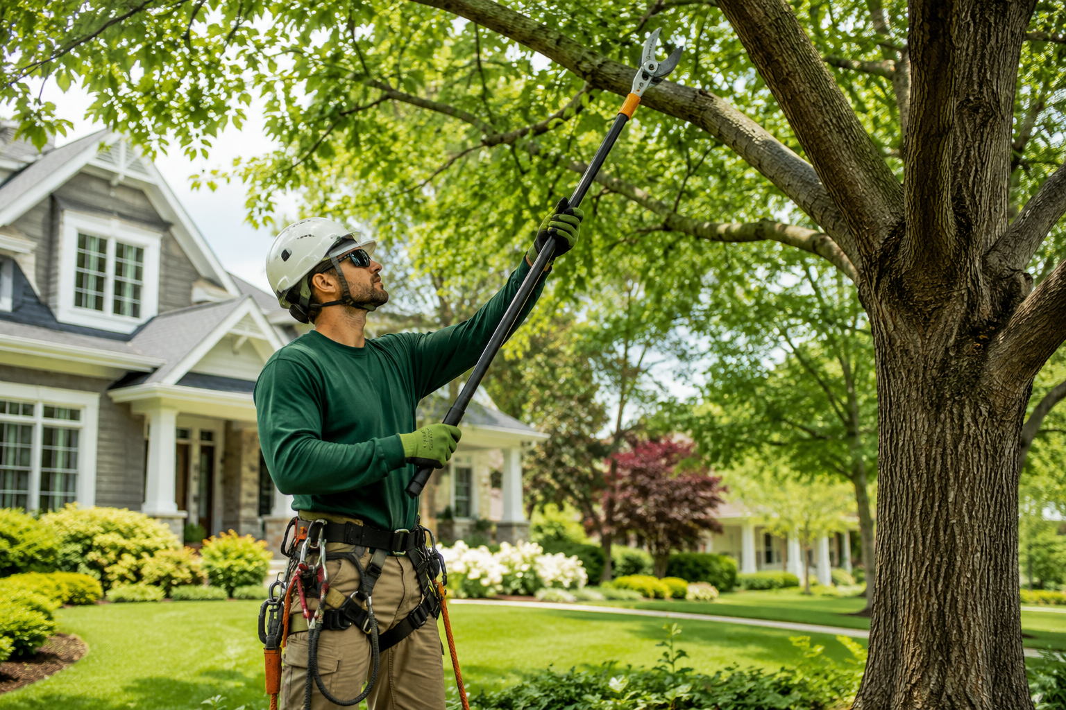 Arborist trimming branches